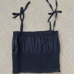 Black smocked adjustable crop top size small